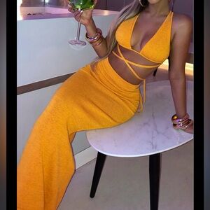 Chic Orange Knit Two-Piece Set